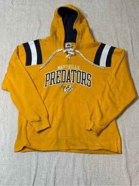 NHL Nashville Predators Hoodie Mens L Gold Lace Up Hockey Y2K Streetwear